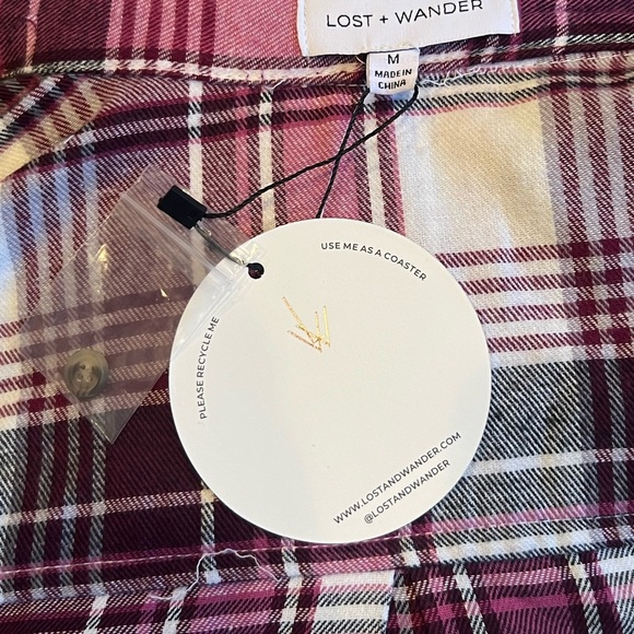 LOST + WANDER women plaid roll up sleeve shirt /size M - Picture 11 of 12